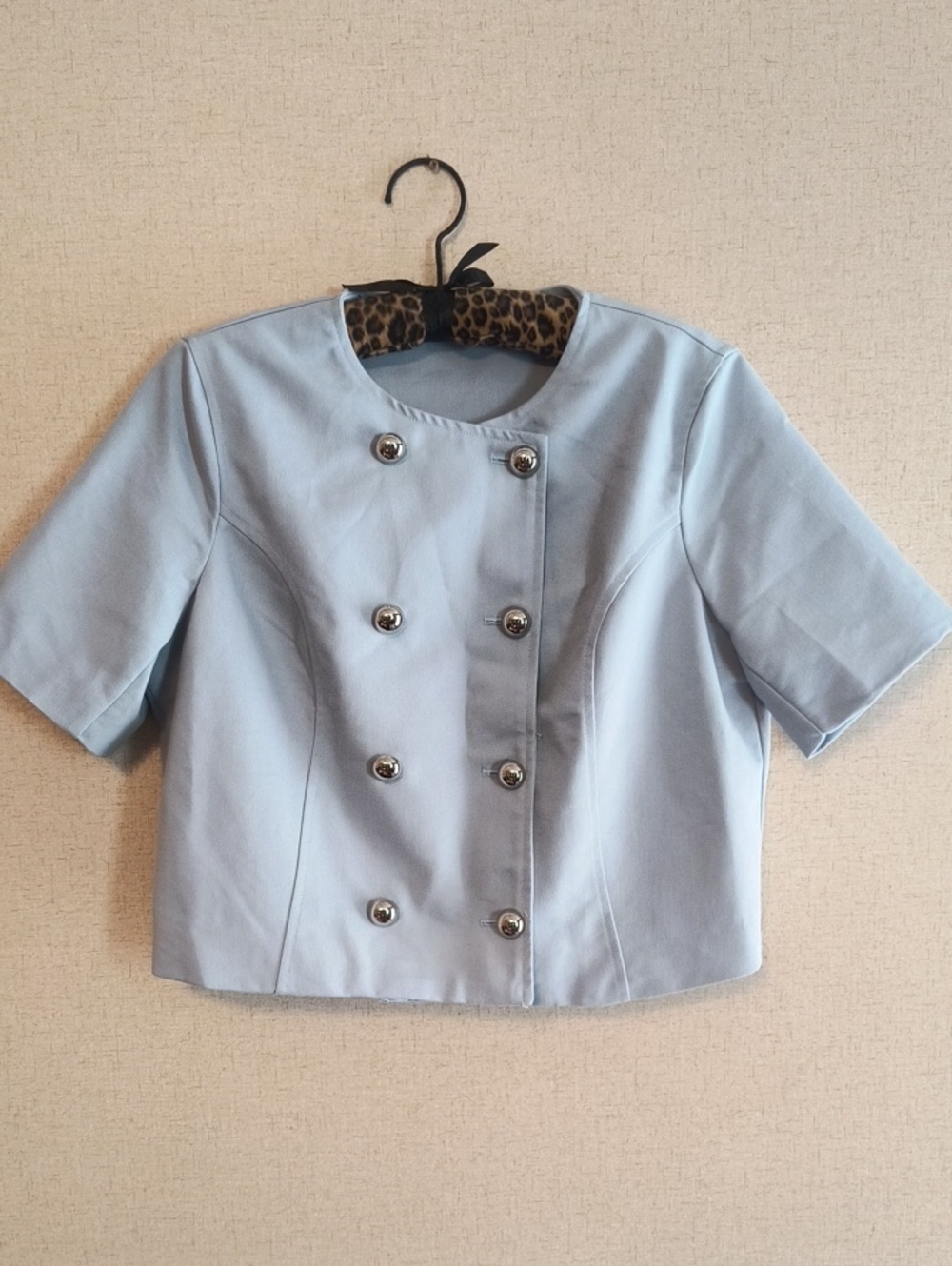 Light Blue Double-Breasted Cropped Jacket - Women